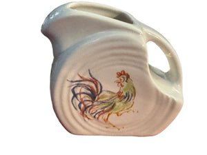 Fiesta Ware WHITE Retired ROOSTER Decal Mini Disc Disk Pitcher /Creamer HTF