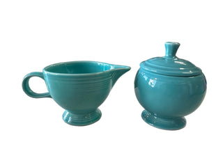 FIESTA Retired Turquoise Sugar Bowl w/ Lid & Creamer Server Set