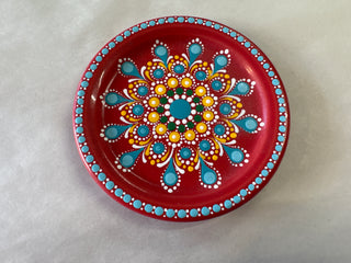 Fiesta By Patricia DeGraw " Mandala " Scarlet  Coaster Hand Painted