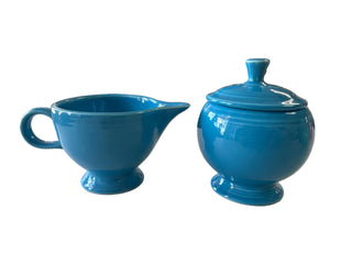 Fiesta PEACOCK Individual Sugar Bowl w Lid & Ring Handed Creamer SET Retired 7oz