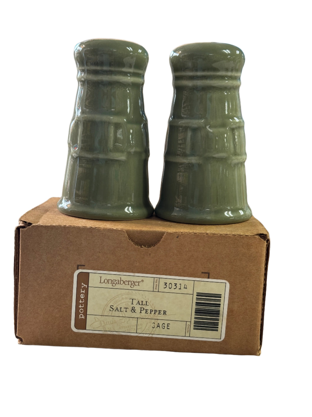 Longaberger Sage Tall Salt & Pepper 30314 NEW
