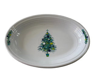 Fiesta Medium Blue Christmas Tree on White Platter