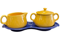 Load image into Gallery viewer, Vintage Fiesta Cream &amp; Sugar Promotional Set Cobalt &amp; Yellow
