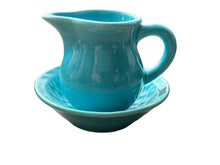 Load image into Gallery viewer, Vintage Harlequin Turquoise  Toy Creamer &amp; Nut Cup
