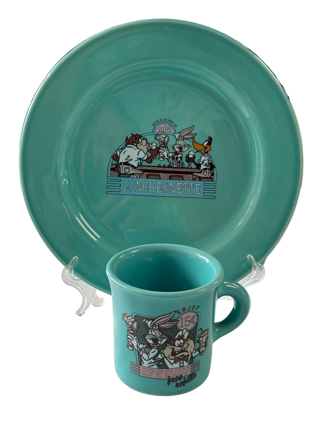Fiesta Fountian Services Set Dinner Plate and Mug Turquoise Looney Tunes Turquoise