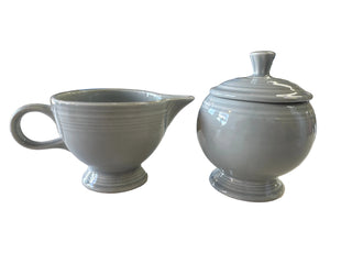 Fiesta GRAY Individual Sugar Bowl w Lid & Ring Handled Creamer Retired 7oz