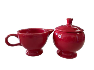 FIESTA Retired Scarlet Sugar Bowl w/ Lid & Creamer Server Set