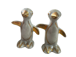 Vintage Penguin Salt & Pepper Set Gold & Pearl