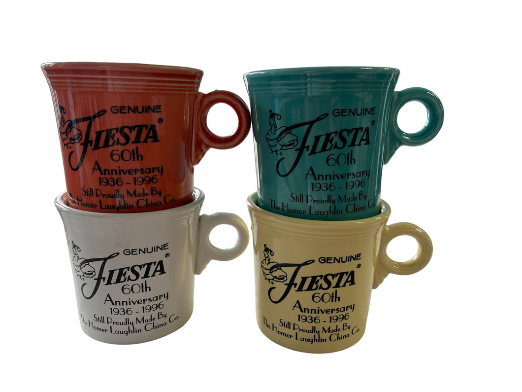 Genuine Fiesta 50th Anniversary 4pc Mug Set Turquoise, Persimmon, White, Yellow