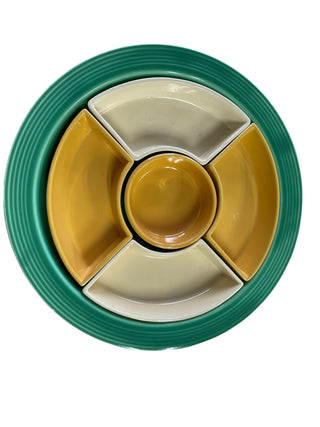 Vintage Fiesta Relish Tray Green, Yellow & Ivory Mixed Set
