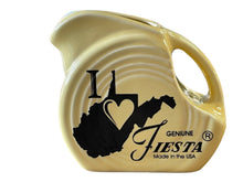 Load image into Gallery viewer, I LOVE FIESTA Mini Disc Pitcher Yellow Homer Laughlin Factory Newell WV Yellow
