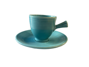VINTAGE FIESTA WARE TURQUOISE STICK HANDLE DEMITASSE CUP & SAUCER