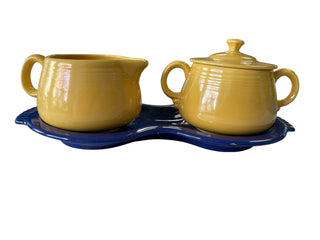 Vintage Fiesta Cream & Sugar Promotional Set Cobalt & Yellow