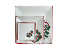 Load image into Gallery viewer, Fiesta Homer Laughlin Pristine Holly &amp; Ribbon Square Salary 2003  Plates Set of 3
