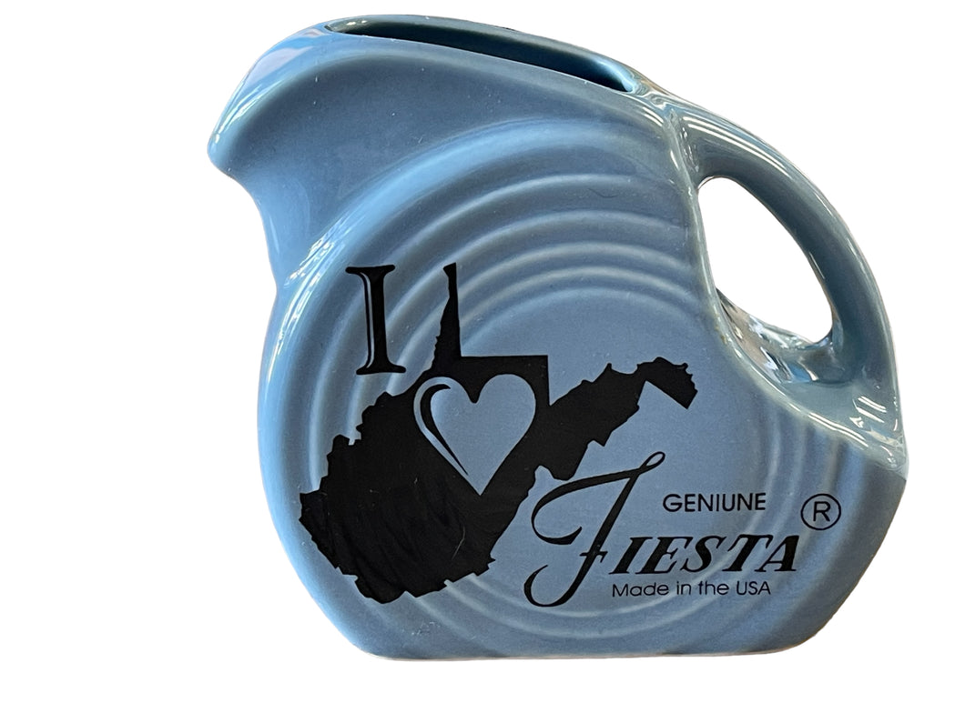 I LOVE FIESTA Mini Disc Pitcher Yellow Homer Laughlin Factory Newell WV Periwinkle