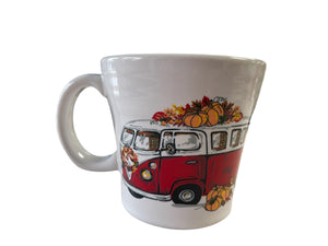 Fiesta Harvest Bus / Trailer Tapered Mug in White | VW Camper Coffee