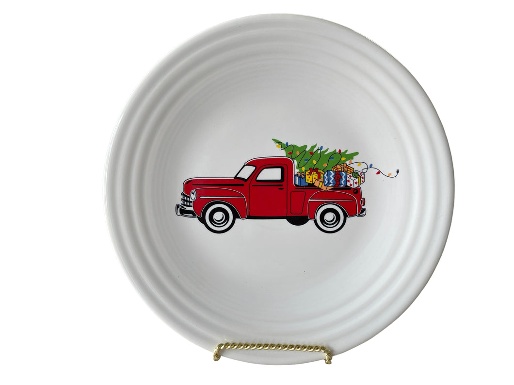 FIESTA CHRISTMAS TREE RED PICK UP TRUCK WHITE LUNCHEON PLATE