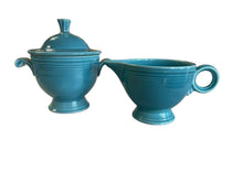 Load image into Gallery viewer, Vintage Fiesta Turquoise Ring Handled Creamer and Sugar
