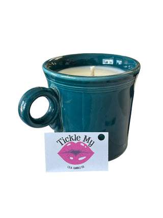 Tickle My Lips Candle By "ISH" .. In Juniper Ring Handle Mug