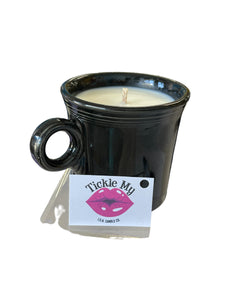 Tickle My Lips Candle By "ISH" .. In Black Ring Handle Mug