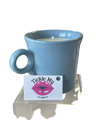 Tickle My Lips Candle By "ISH" .. In Periwinkle Ring Handle Mug