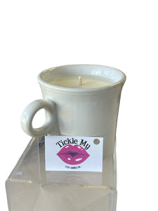 Tickle My Lips Candle By "ISH" .. In White Ring Handle Mug
