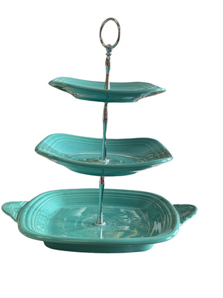 Fiesta Turquoise 3 Tier Tidbit Tray Serving