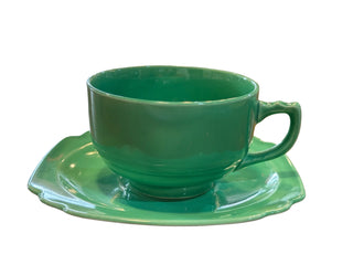 VINTAGE HOMER LAUGHLIN RIVIERA CUP & SAUCER GREEN
