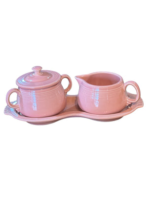 Fiesta Rose Cream & Sugar Figure 8 Tray Set Old Style Button Final