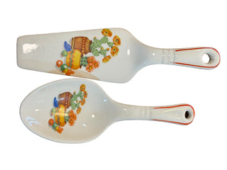 Vintage Cactus Cake Server and Spoon Ceramic