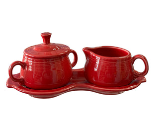Fiesta 4-Piece Sugar Bowl & Creamer with Tray Scarlet New