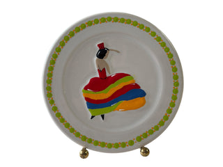 Fiesta Hand Painted White Dancing Lady  Trivet  By Patricia Degraw