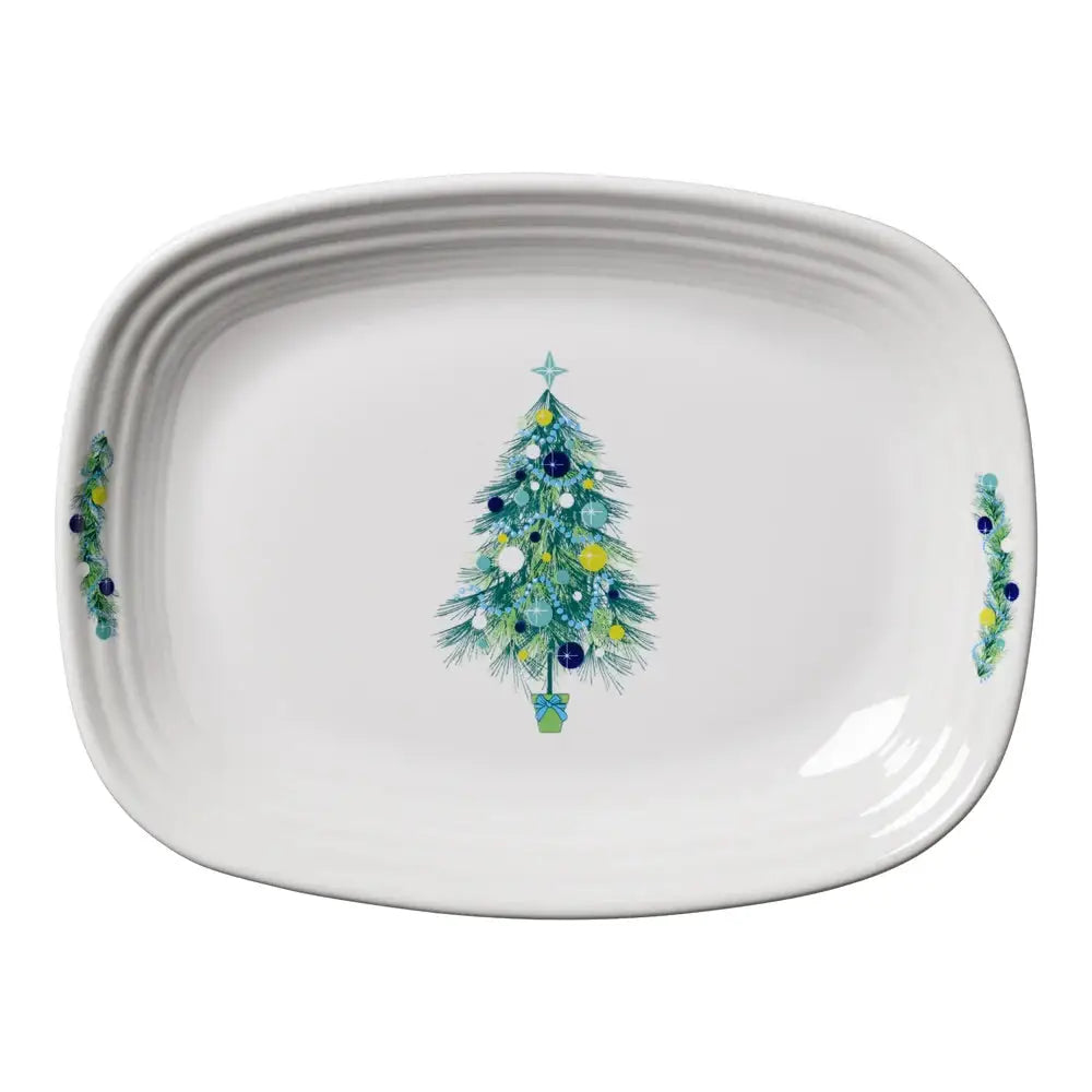 Blue Christmas Tree Rectangular Platter New. Retired Fiesta