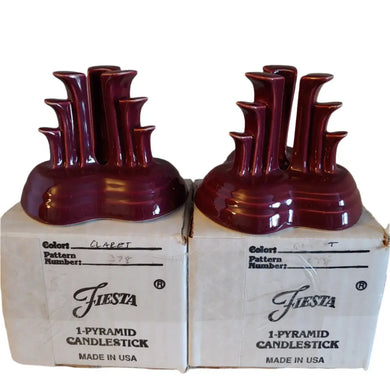 Claret Pyramid Candle Holder Pair ~ Nib # Set Contemporary Fiesta Ware Fiestaware