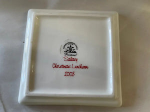 Fiesta 2003 Salary Christmas Holly And Ribbon Pristine 3 Pc Square Plate Set