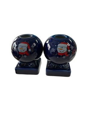 Fiesta Button Snowman Ball Candle Holder Set Vhtf Fiesta