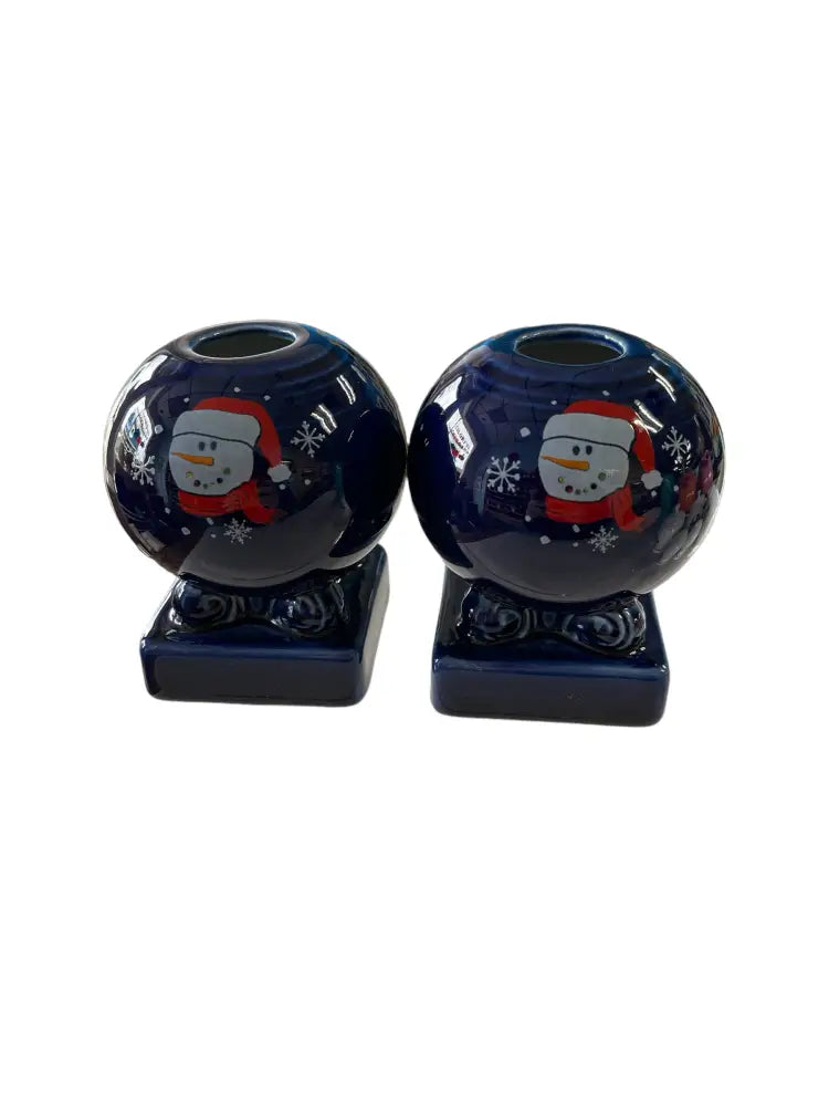 Fiesta Button Snowman Ball Candle Holder Set Vhtf Fiesta