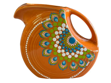 Fiesta By Patricia Degraw ’ Mandala Tangerine Large Pitcher Hand Painted Star Burst Fiesta