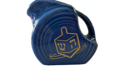 Load image into Gallery viewer, Fiesta Ftcco Festival Of Lights On Lapis Mini Disk Pitcher With Gold Decals Menorah Dreidel Fiesta
