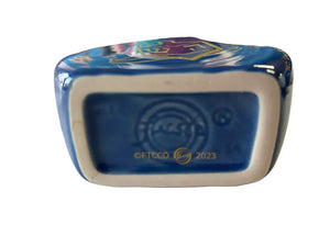 Fiesta Ftcco Festival Of Lights On Lapis Mini Disk Pitcher With Gold Decals Menorah Dreidel Fiesta