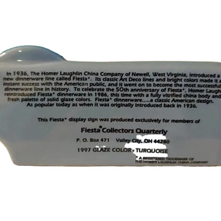 Fiesta Periwinkle Error Dealer Shelf Display Sign 500 Ltd Ed Collectors Fiestaware