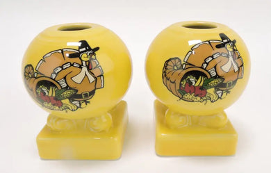 Fiesta Post 86 Pair Of Round Candle Holder Thanksgiving Turkey Fiesta