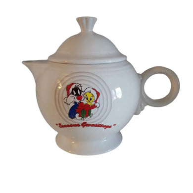 Fiesta White Teapot Warner Bros.looney Tunes ’Seasons Greeting’ Tweety Bird Nib Fiestaware