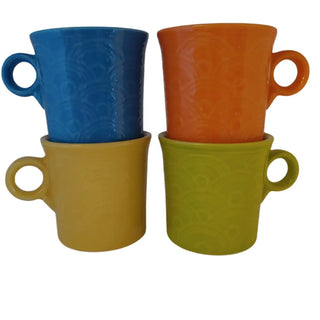 Hlcca Fiesta Bright Color Fan Mugs Exclusive Set Peacock Lemongrass Tangerine Sunflower Fiestaware