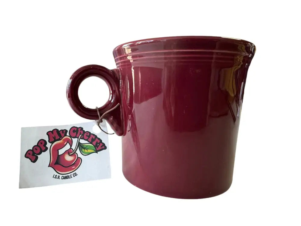 ’Pop My Cherry Candle’ By ’Ish’.. In Cinnabar Ring Handle Mug Candles