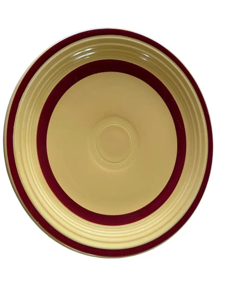 Vintage Fiesta 7’’ Sears Cake Salad Plate Yellow With Maroon Stripes