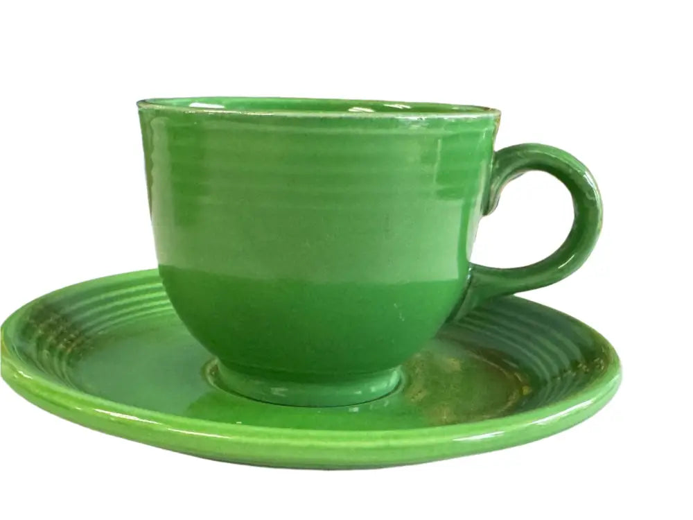 Vintage Fiesta Medium Green Cup And Saucer Set 1 Ring Handled C