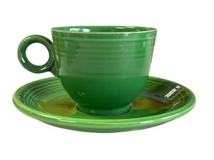 Vintage Fiesta Medium Green Cup And Saucer Set 1 Ring Handled C