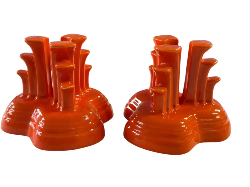 Vintage Fiesta Red Pyramid Candle Holder Set Beautiful