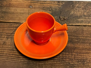Vintage Fiesta Ware Red Stick Handle Demitasse Cup & Saucer Vintage Fiesta